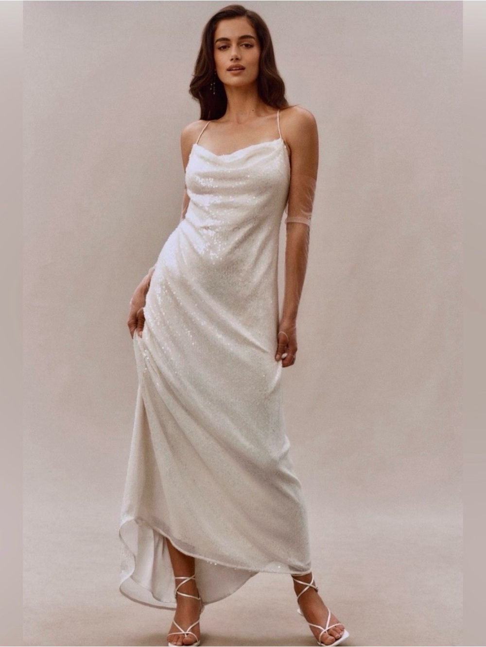 BHLDN Ivory Sequin Strappy Maxi withDress Gown from Anthropologie. Sz L.
